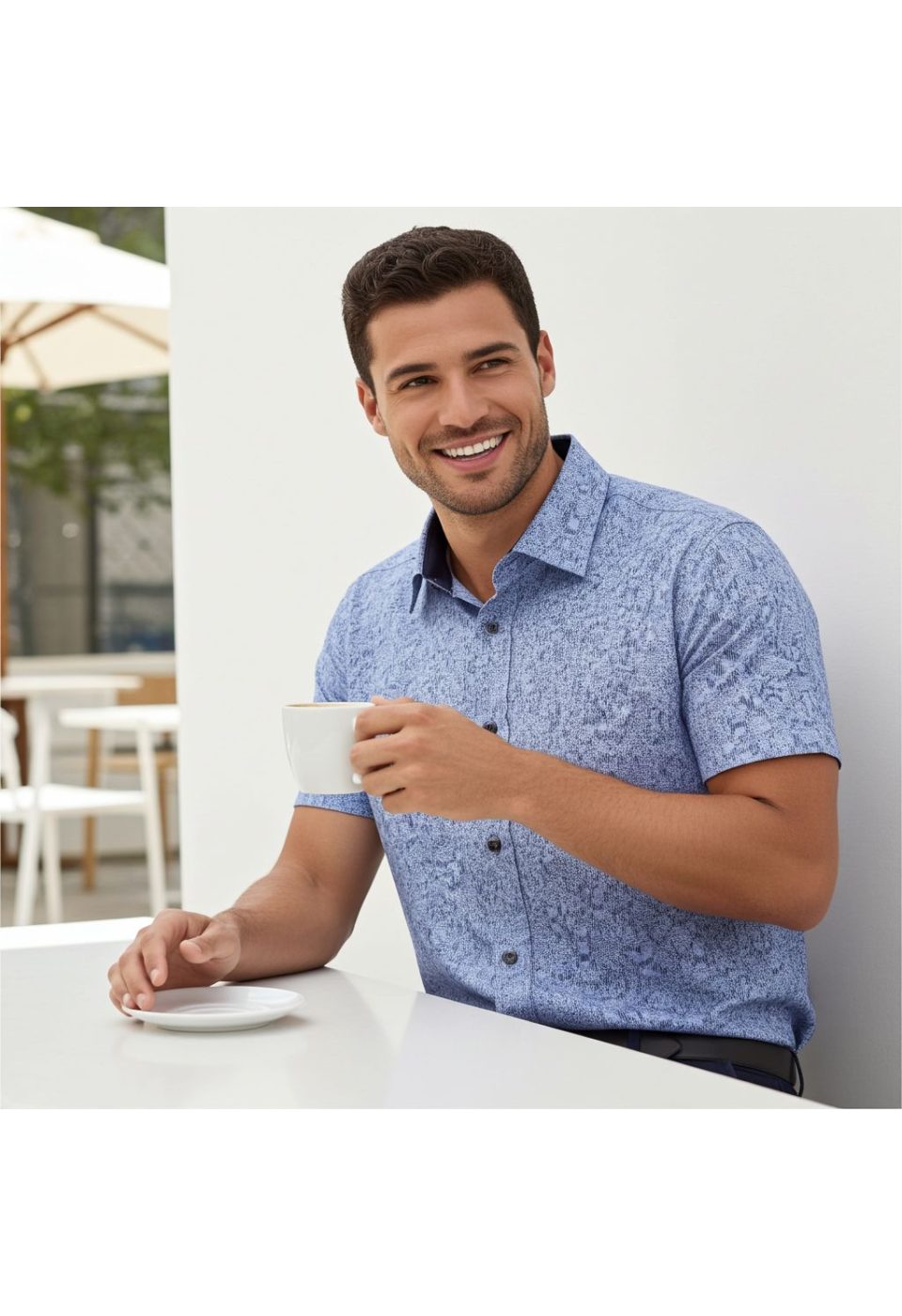 Slim Fit Kısa Kol Dijital Baskılı Desenli Erkek Gömlek 3GMK311062002 - Giovanni Fratelli