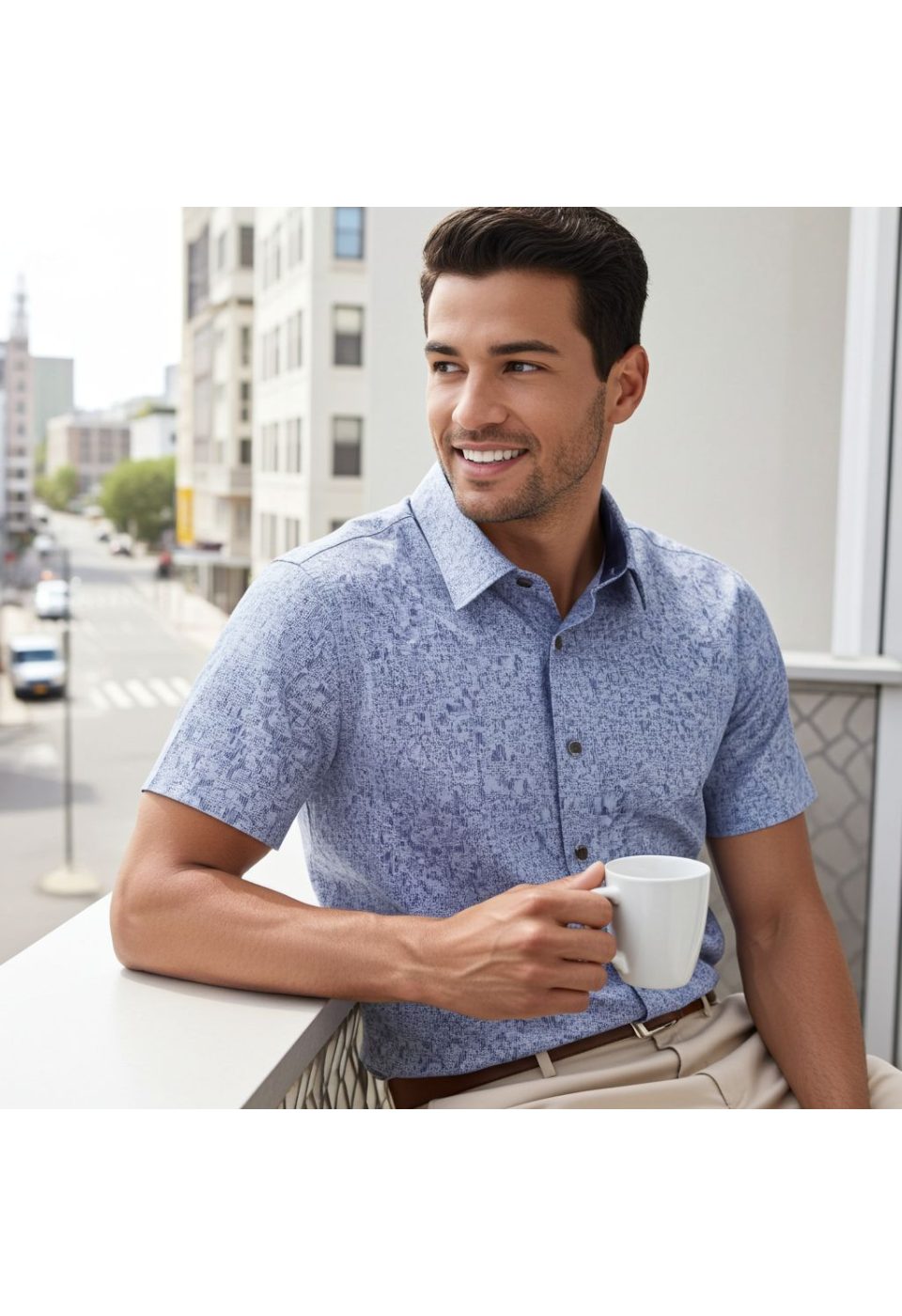 Slim Fit Kısa Kol Dijital Baskılı Desenli Erkek Gömlek 3GMK311062004 - Giovanni Fratelli