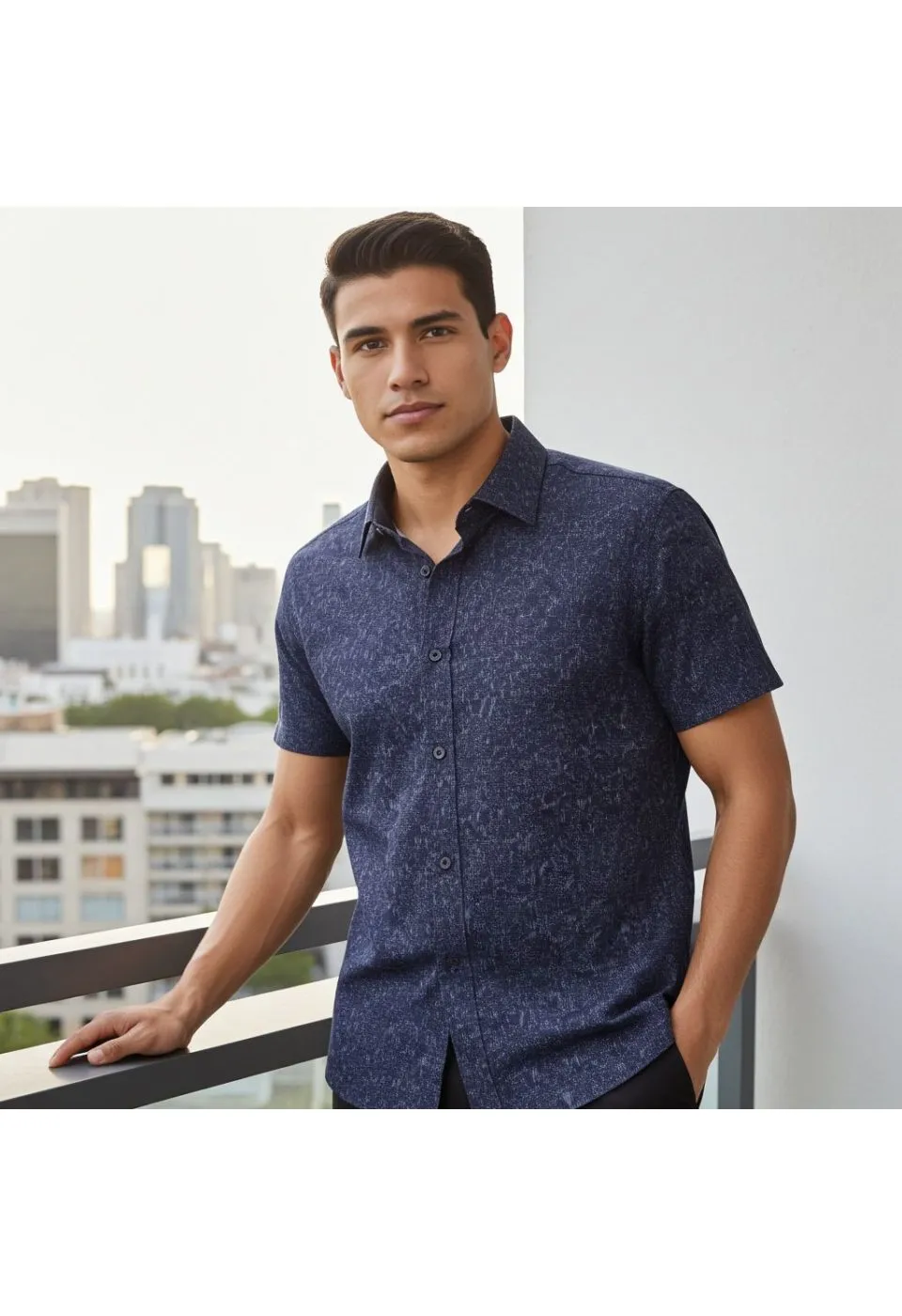 Slim Fit Kısa Kol Dijital Baskılı Desenli Erkek Gömlek 3GMK311062006 - Giovanni Fratelli