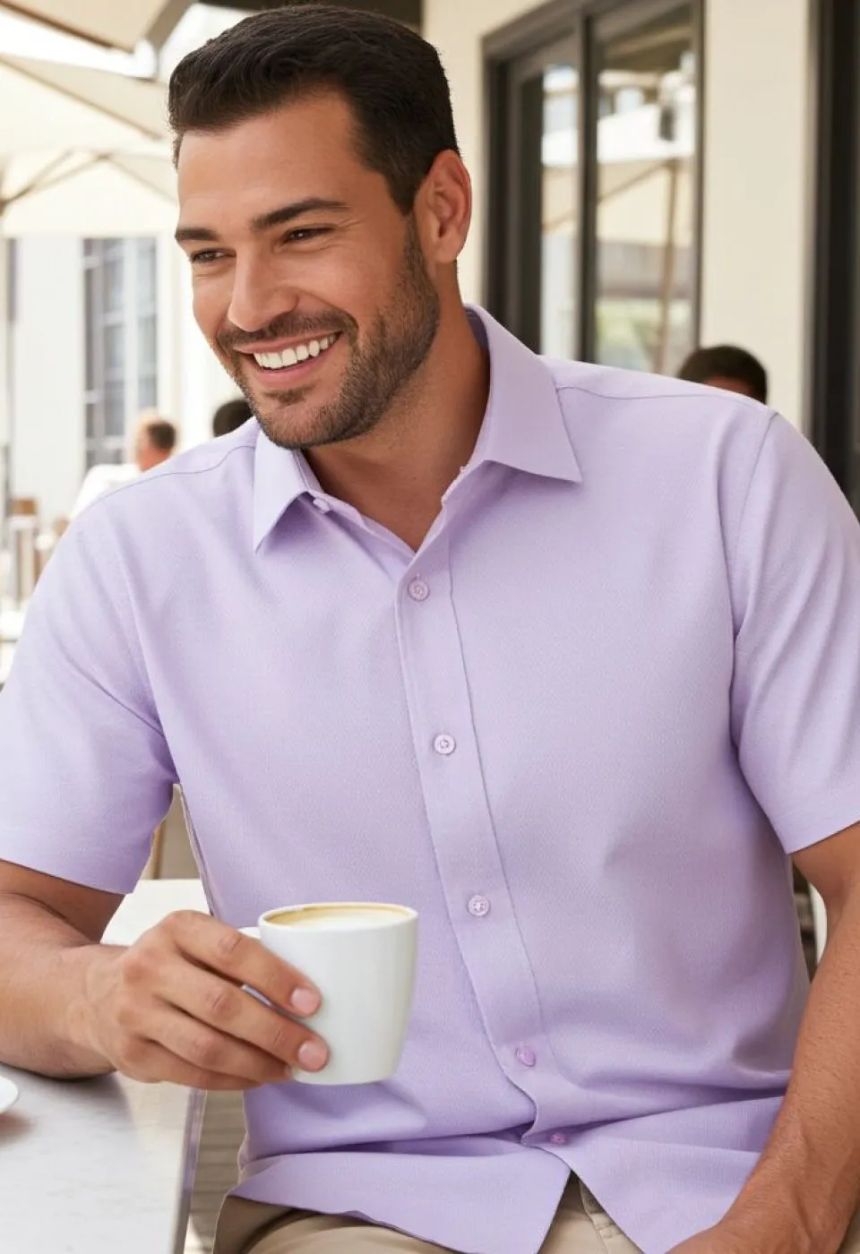 Slim Fit Kısa Kol Armürlü Jakar Erkek Gömlek 3GMK311068004
