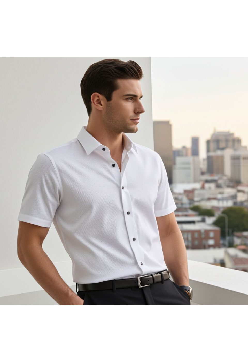 Slim Fit Kısa Kol Armürlü Jakar Erkek Gömlek 3GMK311069001 - Giovanni Fratelli