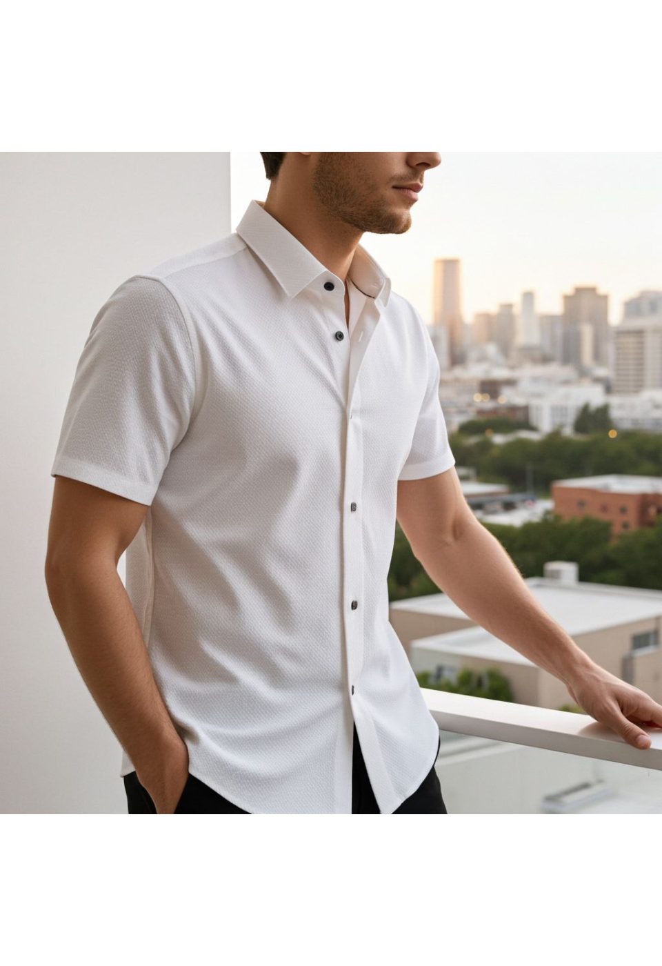Slim Fit Kısa Kol Armürlü Jakar Erkek Gömlek 3GMK311069002 - Giovanni Fratelli