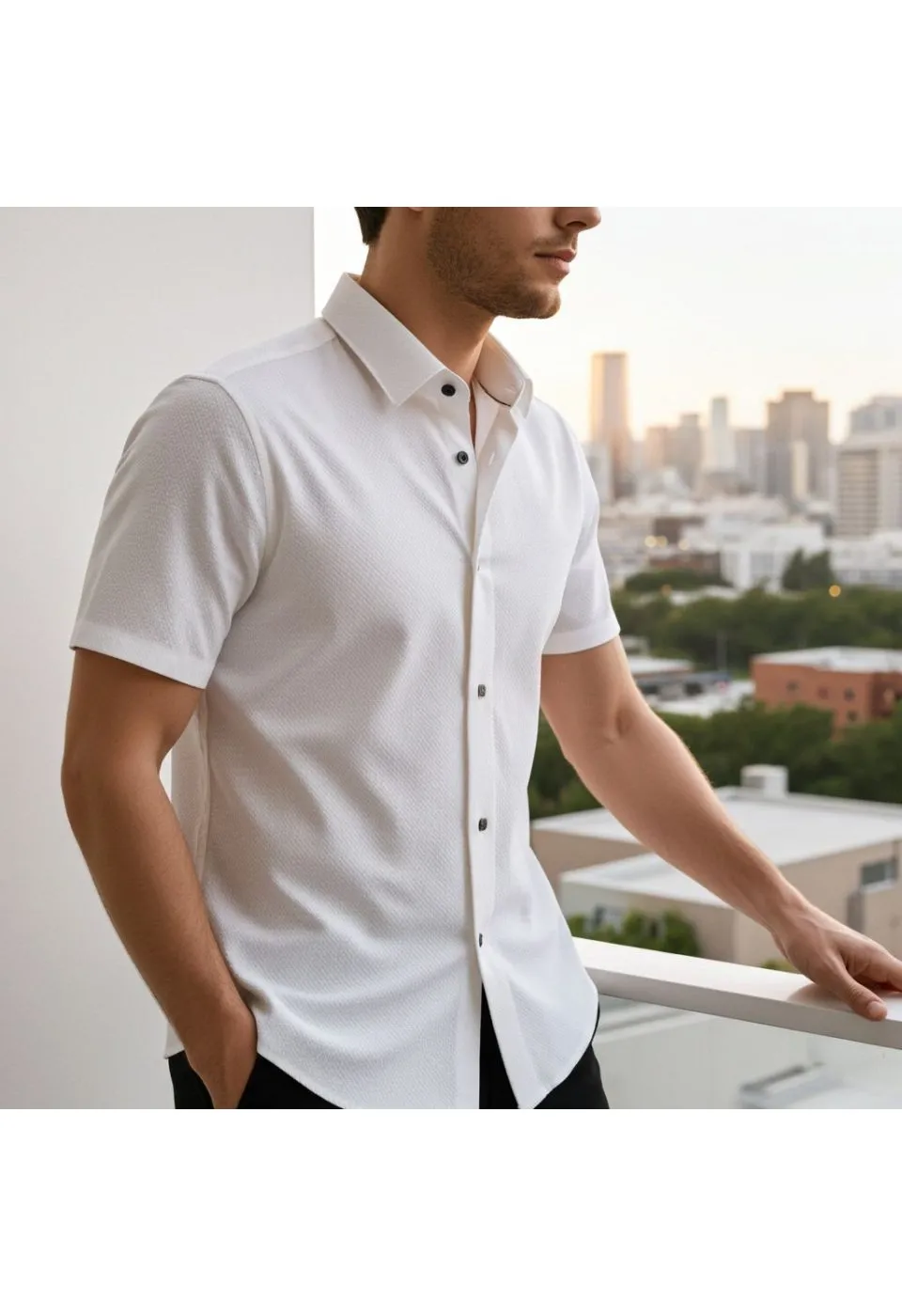 Slim Fit Kısa Kol Armürlü Jakar Erkek Gömlek 3GMK311069002 - Giovanni Fratelli