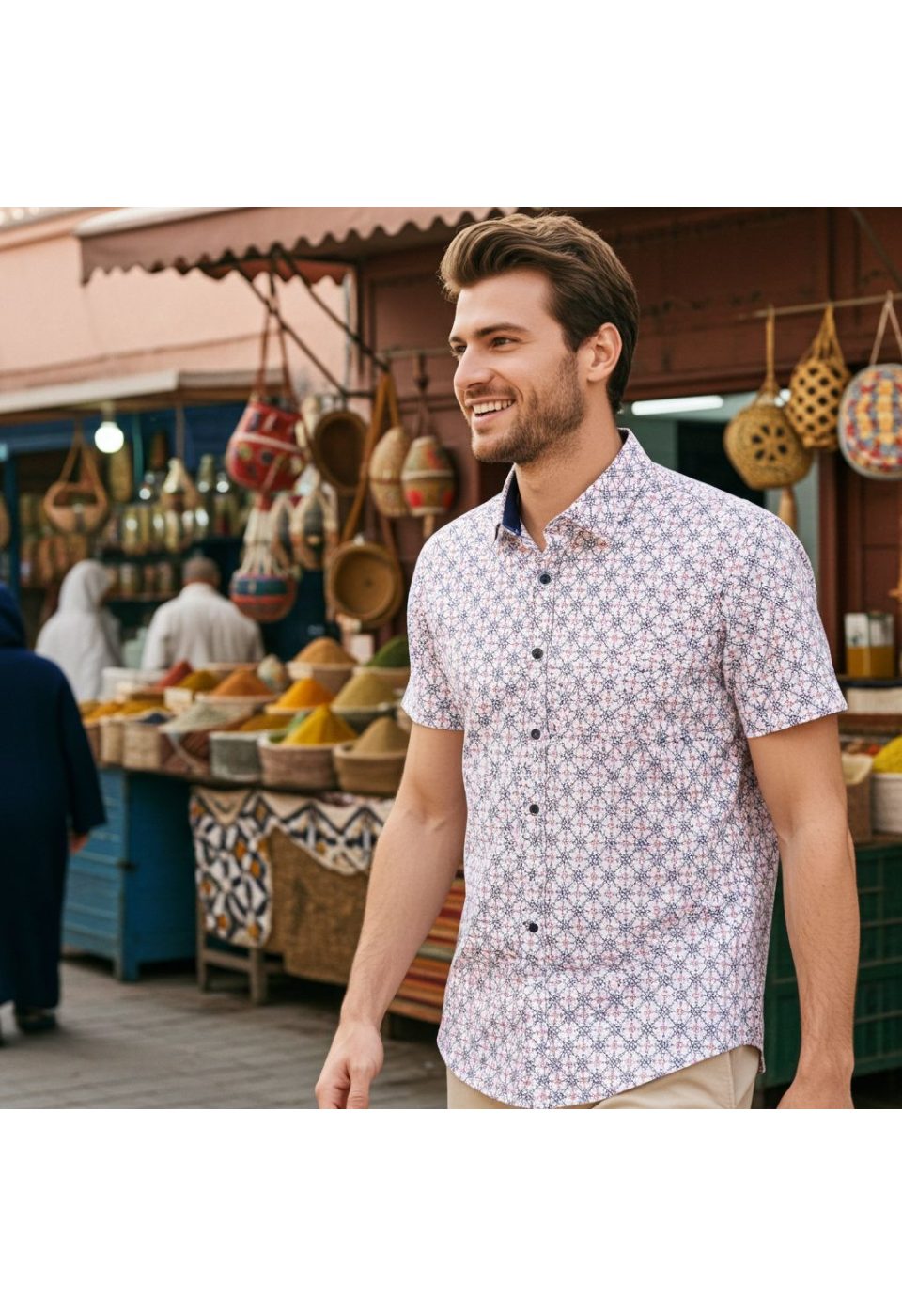 Slim Fit Kısa Kol Dijital Baskılı Desenli Erkek Gömlek 3GMK311101004 - Giovanni Fratelli