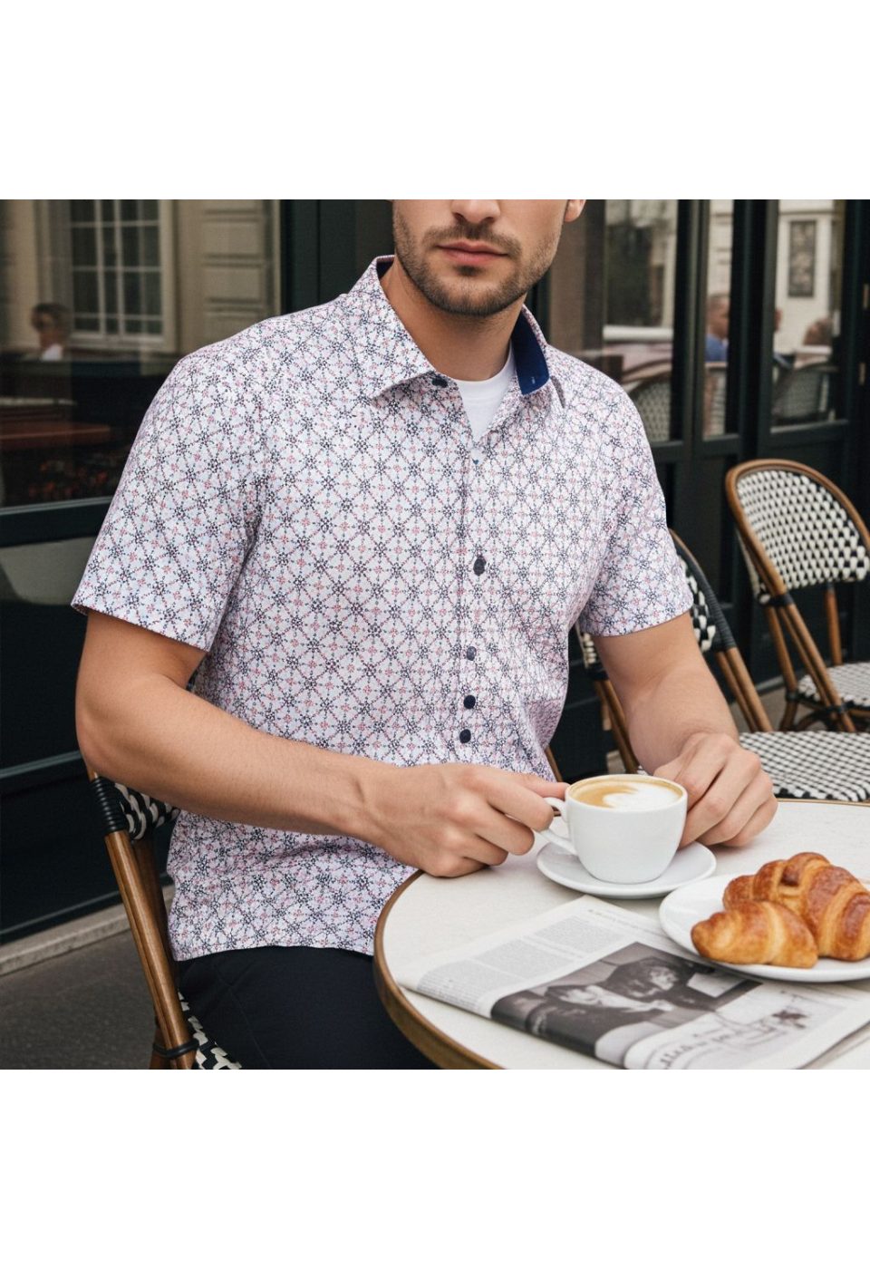 Slim Fit Kısa Kol Dijital Baskılı Desenli Erkek Gömlek 3GMK311101004 - Giovanni Fratelli