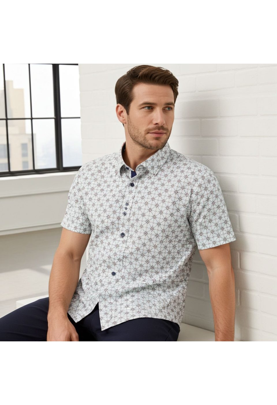 Slim Fit Kısa Kol Dijital Baskılı Desenli Erkek Gömlek 3GMK311101005 - Giovanni Fratelli