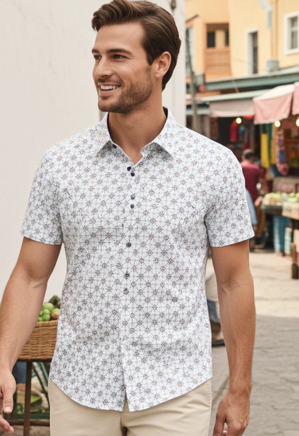 Slim Fit Kısa Kol Dijital Baskılı Desenli Erkek Gömlek 3GMK311101005 - Giovanni Fratelli