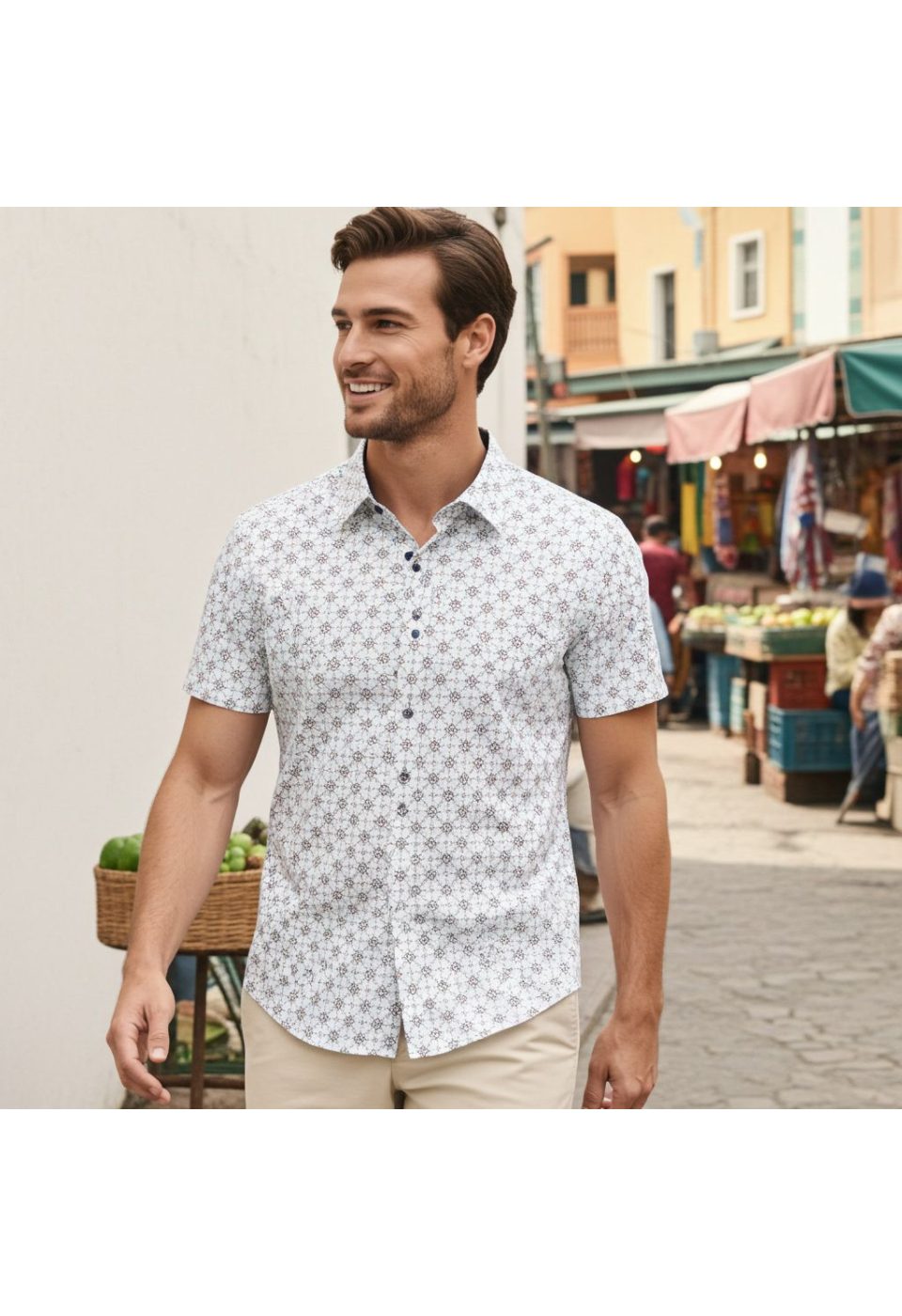 Slim Fit Kısa Kol Dijital Baskılı Desenli Erkek Gömlek 3GMK311101005 - Giovanni Fratelli
