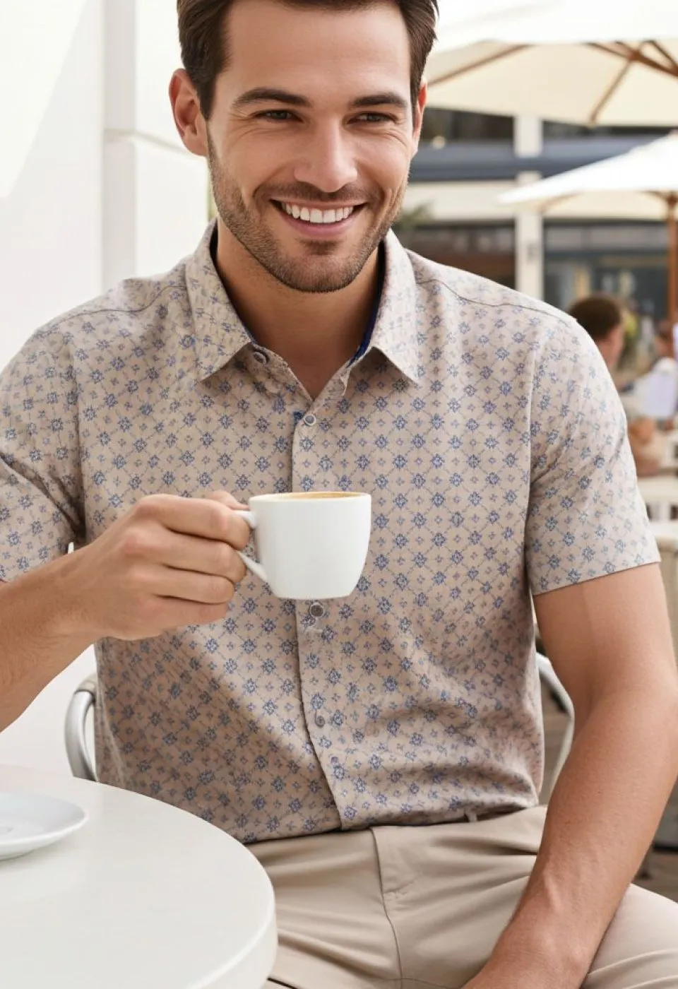 Slim Fit Kısa Kol Dijital Baskılı Desenli Erkek Gömlek 3GMK311101008