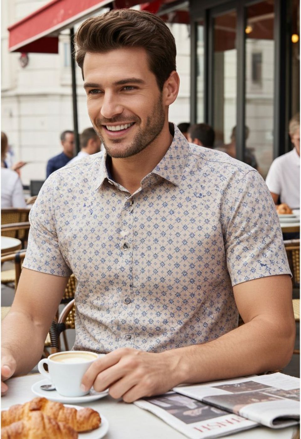 Slim Fit Kısa Kol Dijital Baskılı Desenli Erkek Gömlek 3GMK311101008 - Giovanni Fratelli