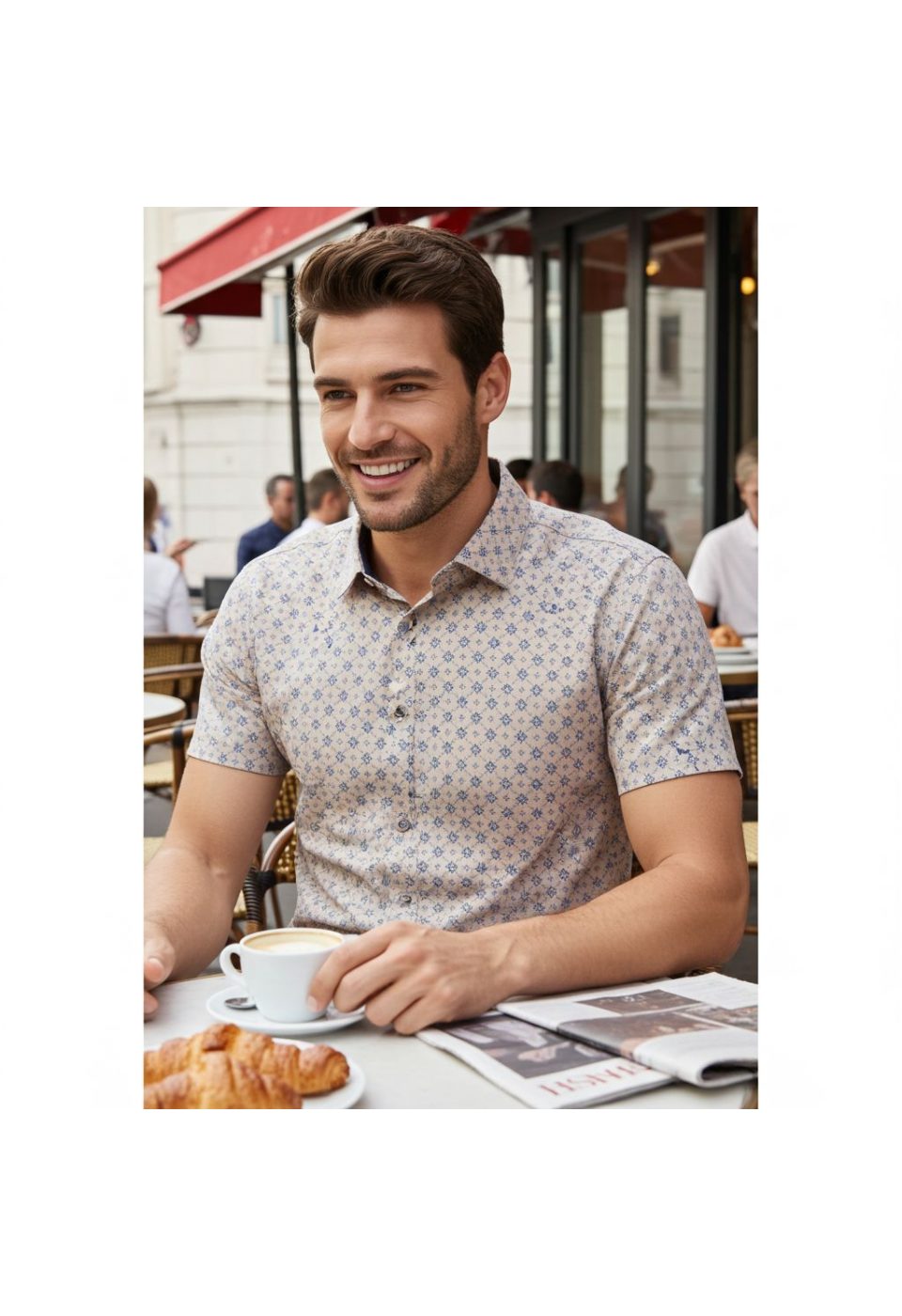 Slim Fit Kısa Kol Dijital Baskılı Desenli Erkek Gömlek 3GMK311101008 - Giovanni Fratelli