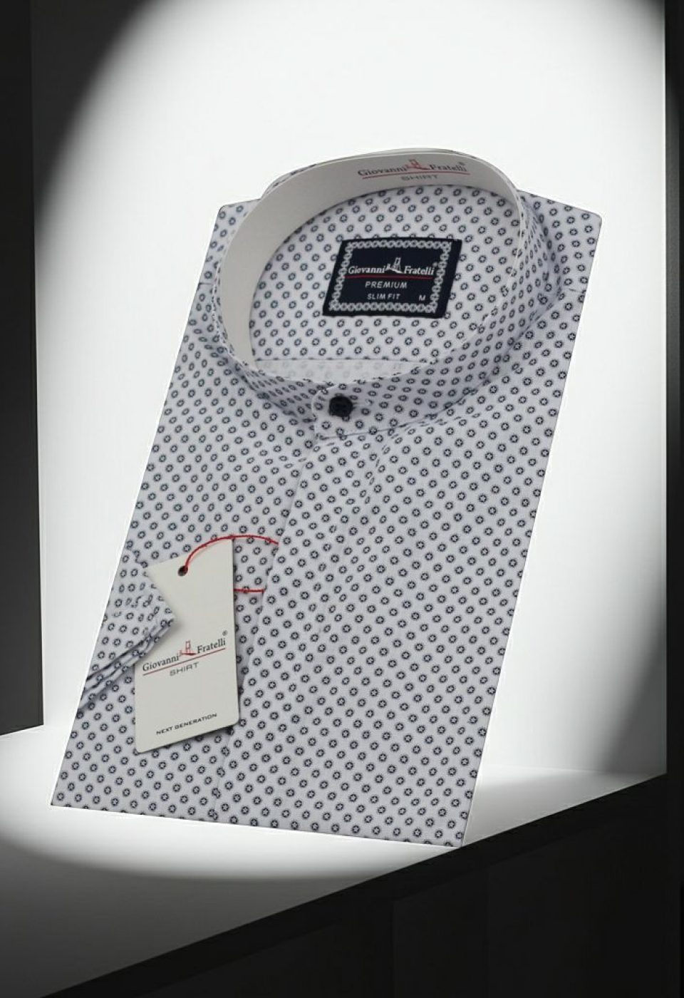 1121 CR K HK 001 Slim Fit Kısa Kol Desenli Hakim Yaka Erkek Gömlek 3GMK311121001 - Giovanni Fratelli