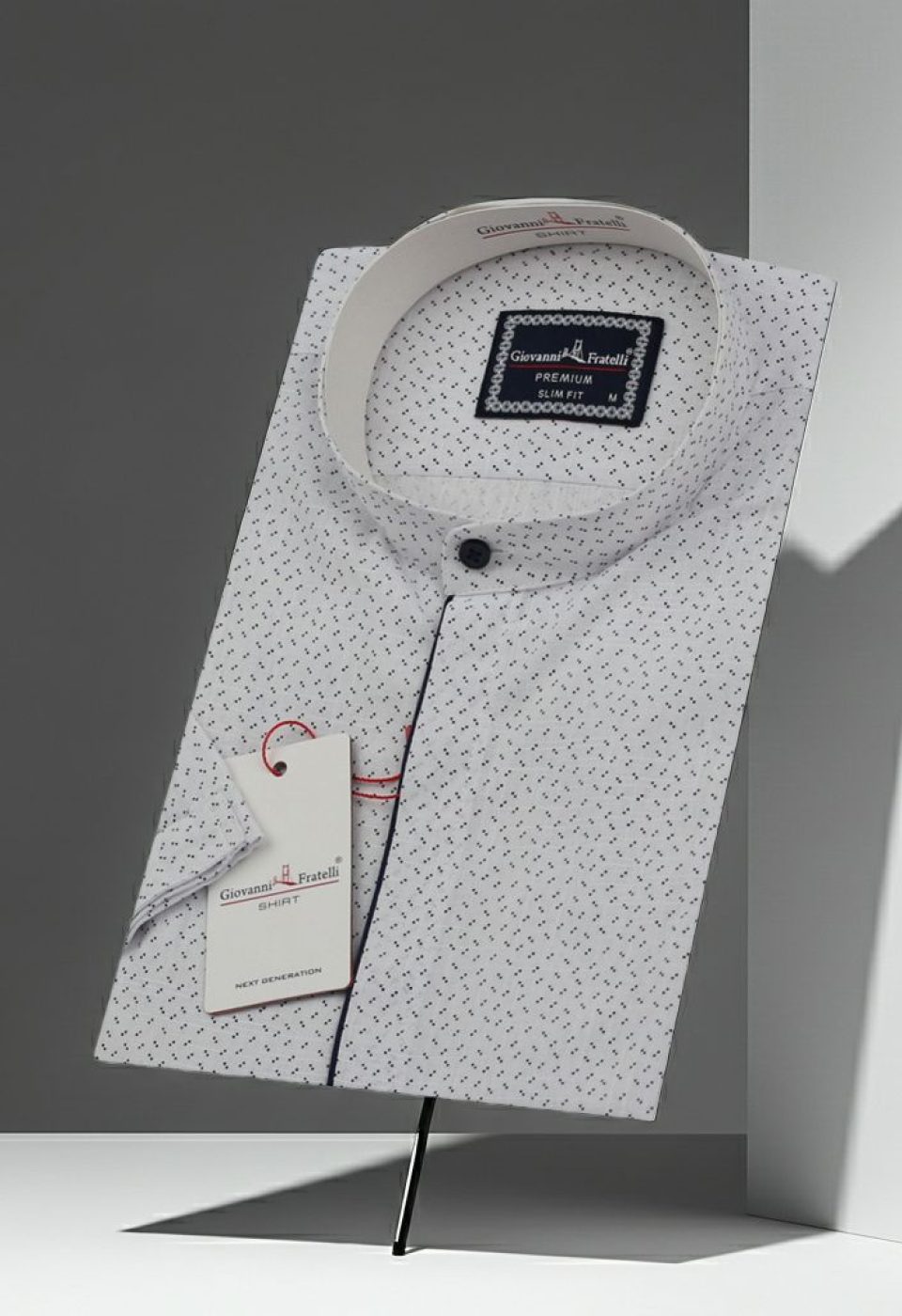 Slim Fit Kısa Kol Desenli Hakim Yaka Erkek Gömlek 3GMK311123001