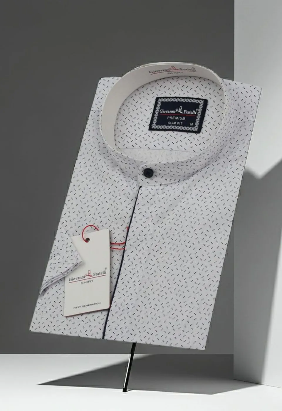 Slim Fit Kısa Kol Desenli Hakim Yaka Erkek Gömlek 3GMK311123001