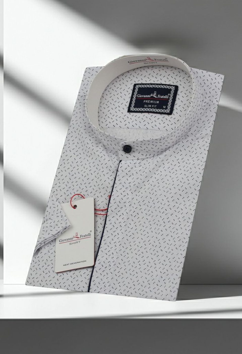 Slim Fit Kısa Kol Desenli Hakim Yaka Erkek Gömlek 3GMK311123001