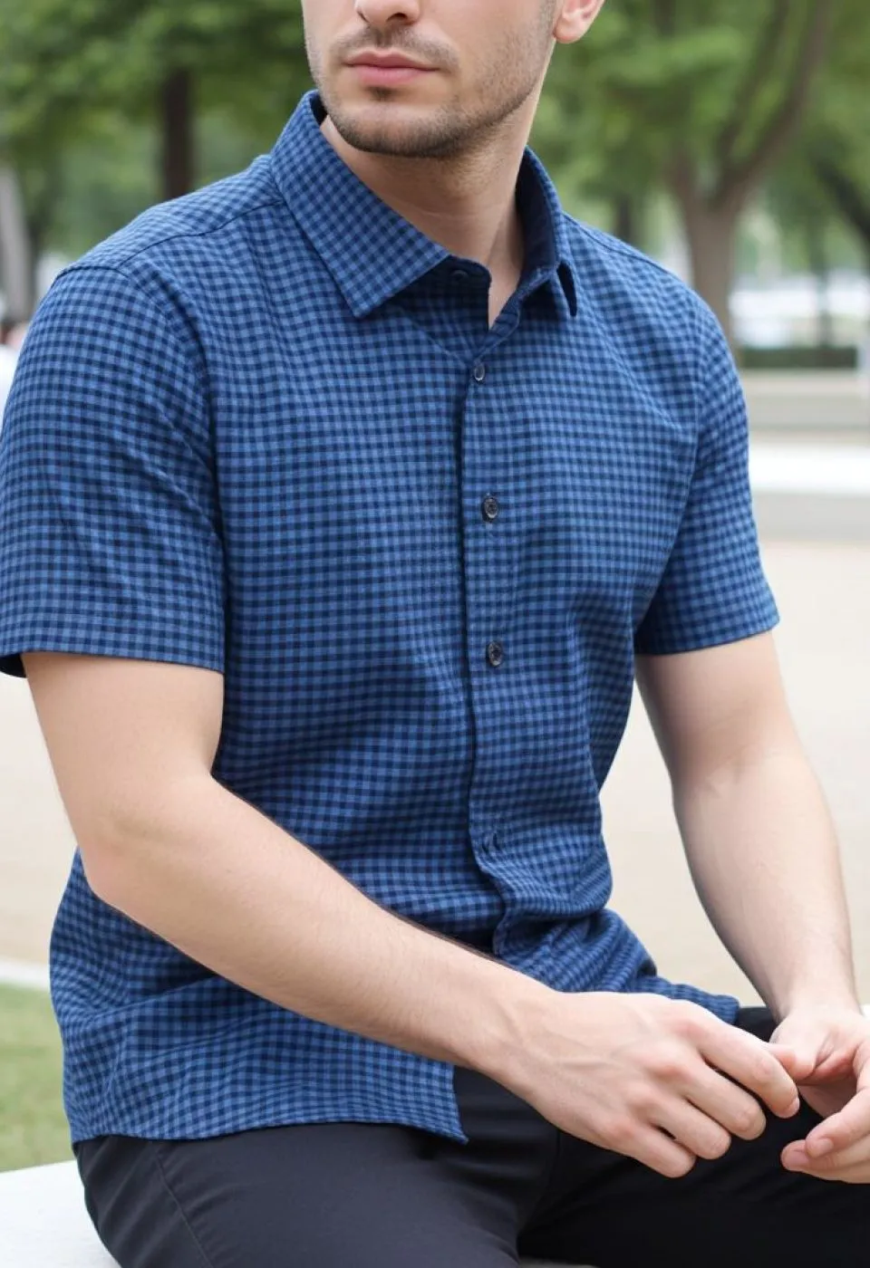 Slim Fit Kısa Kol Desenli Erkek Gömlek 3GMK321137004