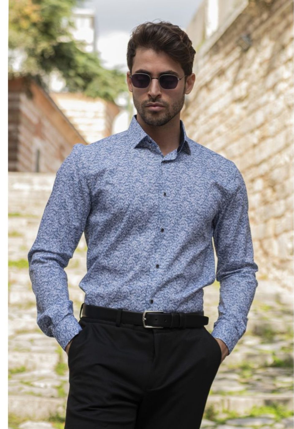 Slim Fit Uzun Kol Desenli Erkek Gömlek 3GMK311139007 Slim Fit Uzun Kol Desenli Erkek Gömlek 3GMK311139007