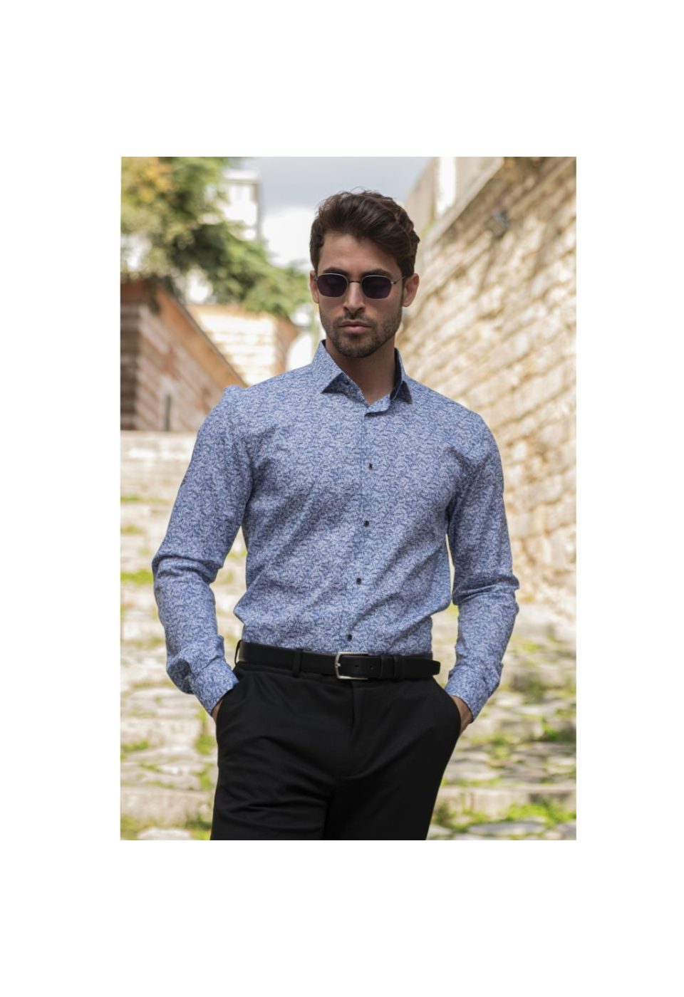 Slim Fit Uzun Kol Desenli Erkek Gömlek 3GMK311139007 - Giovanni Fratelli