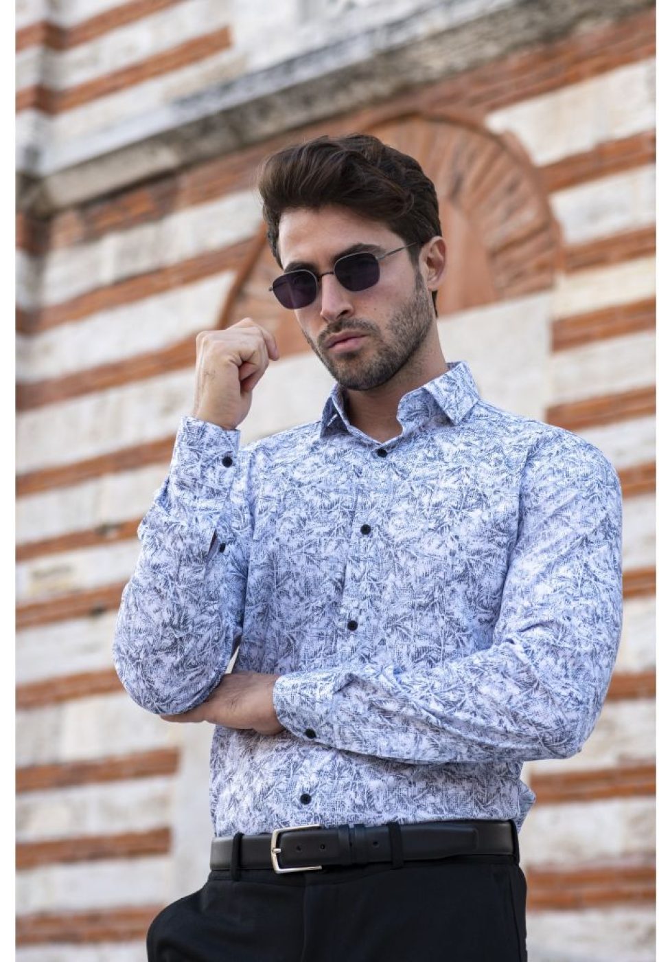 1140 CR KOT 001 Slim Fit Uzun Kol Desenli Erkek Gömlek 3GMK311140001 - Giovanni Fratelli