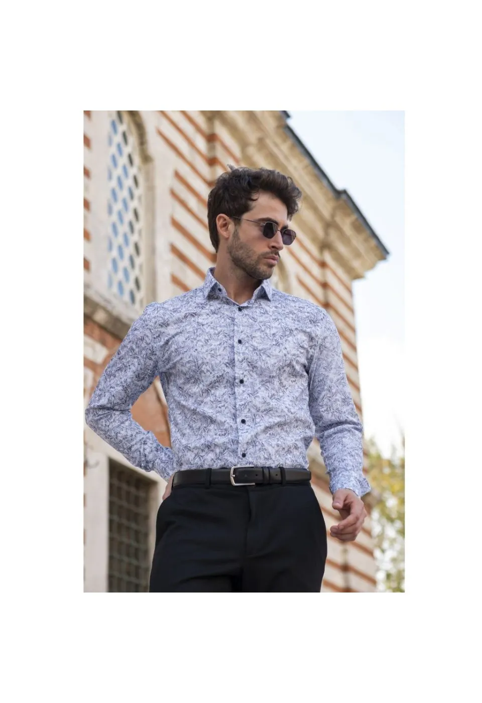 Slim Fit Uzun Kol Desenli Erkek Gömlek 3GMK311140001 - Giovanni Fratelli