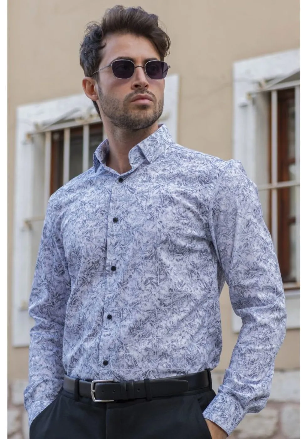Slim Fit Uzun Kol Desenli Erkek Gömlek 3GMK311140001 - Giovanni Fratelli