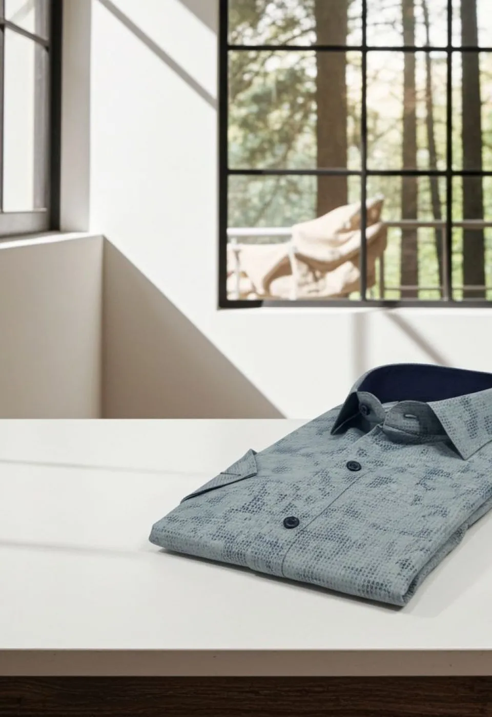 Slim Fit Kısa Kol Desenli Sıcak Baskı Erkek Gömlek 3GMK321150003