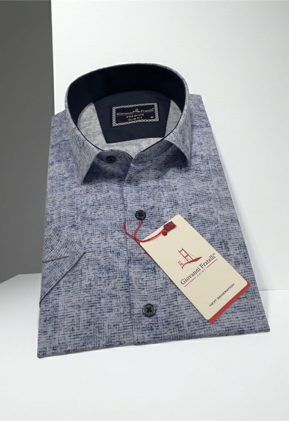 Slim Fit Kısa Kol Desenli Sıcak Baskı Erkek Gömlek 3GMK321152003