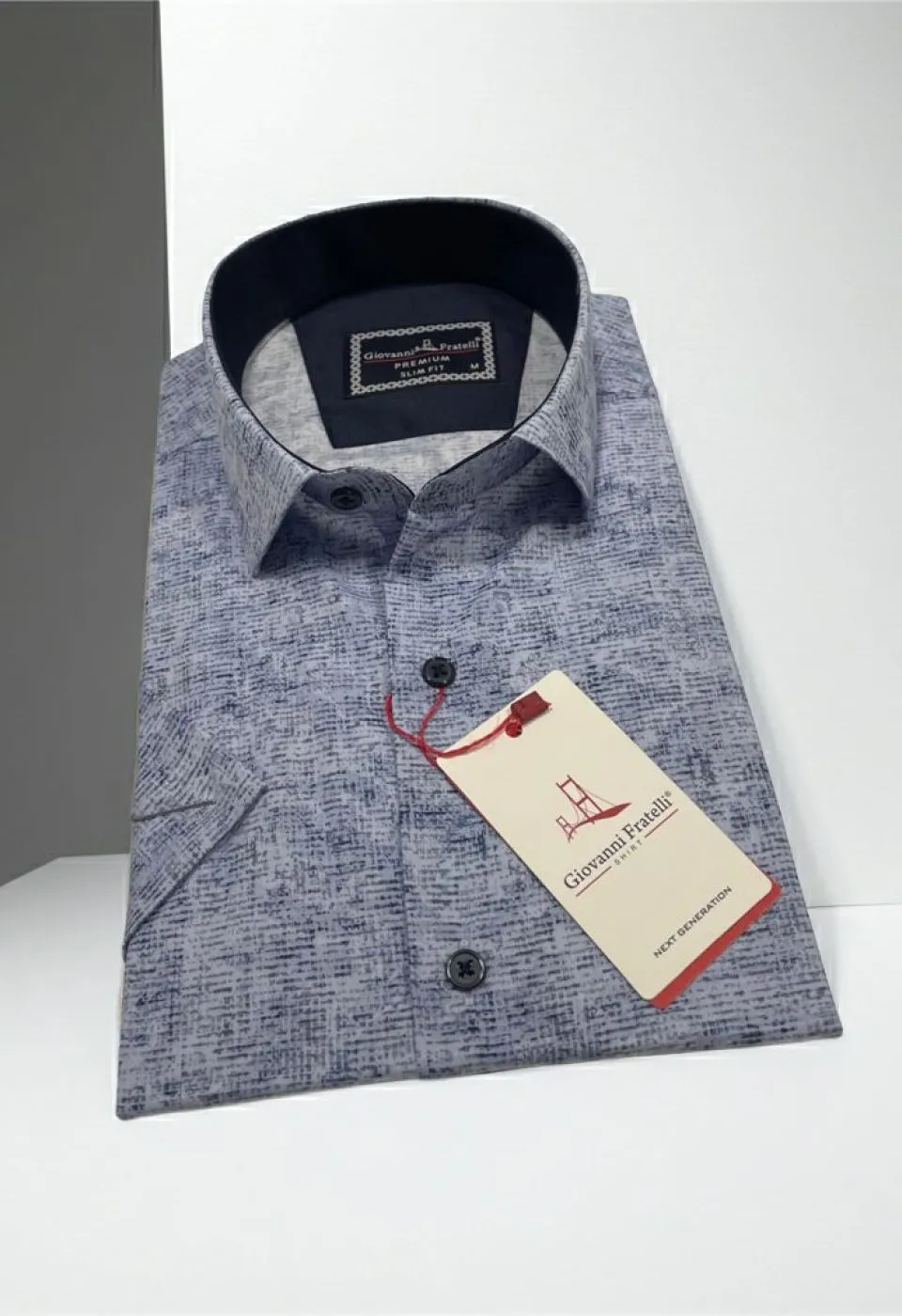 Slim Fit Kısa Kol Desenli Sıcak Baskı Erkek Gömlek 3GMK321152003