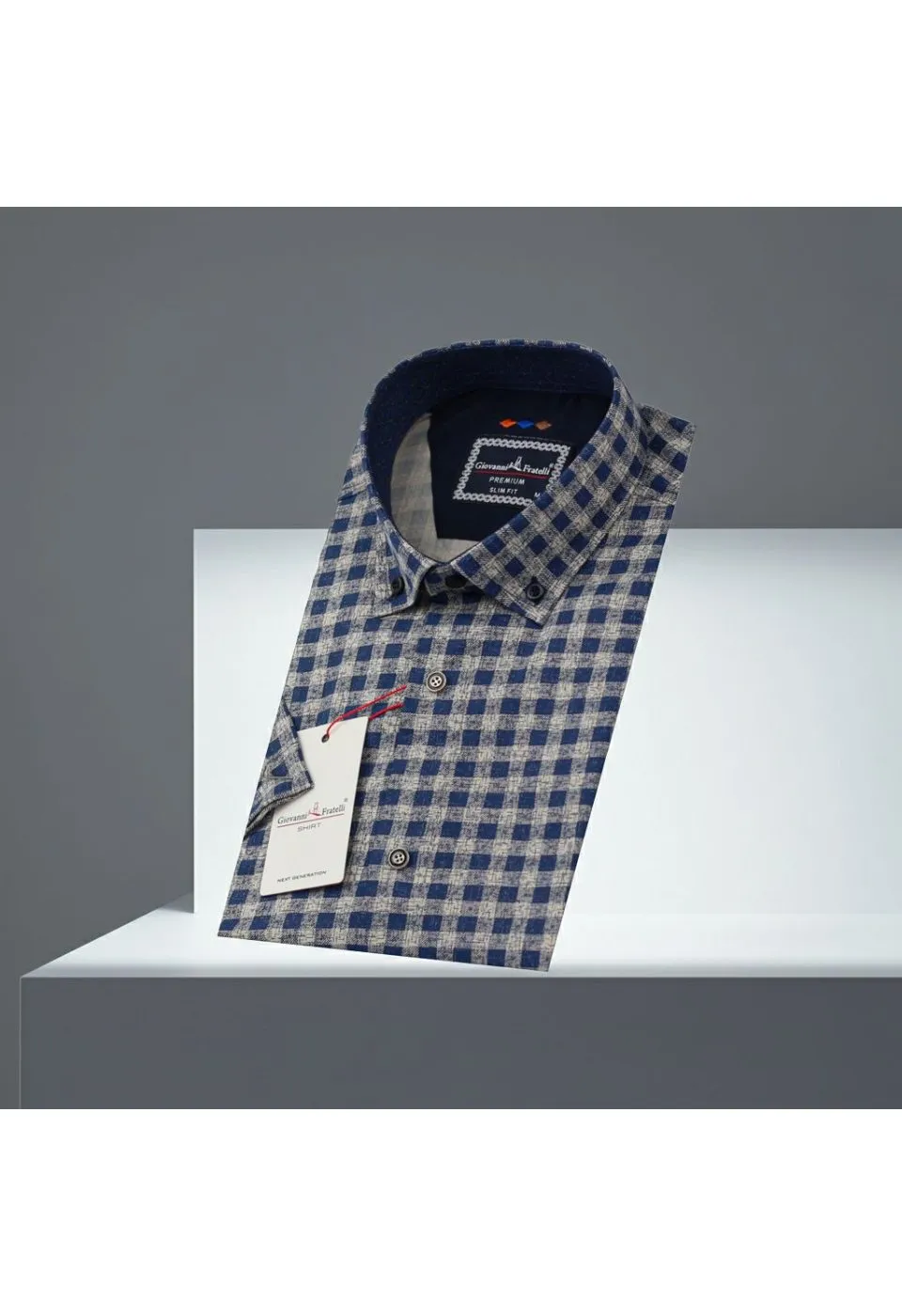 Slim Fit Kısa Kol Desenli Yaka Düğmeli Erkek Gömlek 3GMK311152002 - Giovanni Fratelli