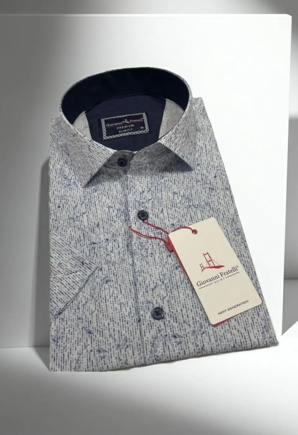 Slim Fit Kısa Kol Desenli Sıcak Baskı Erkek Gömlek 3GMK321154001