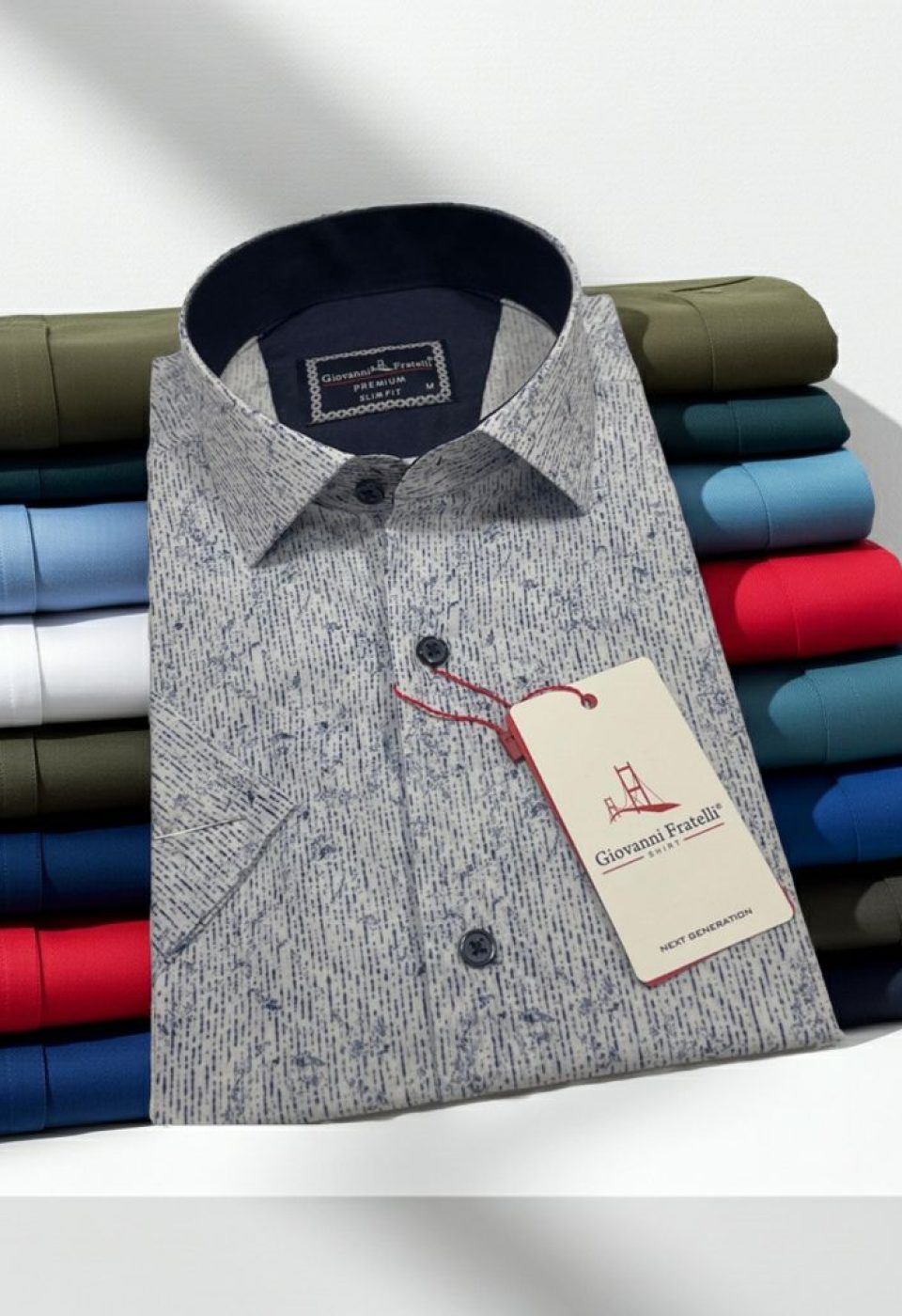 Slim Fit Kısa Kol Desenli Sıcak Baskı Erkek Gömlek 3GMK321154001
