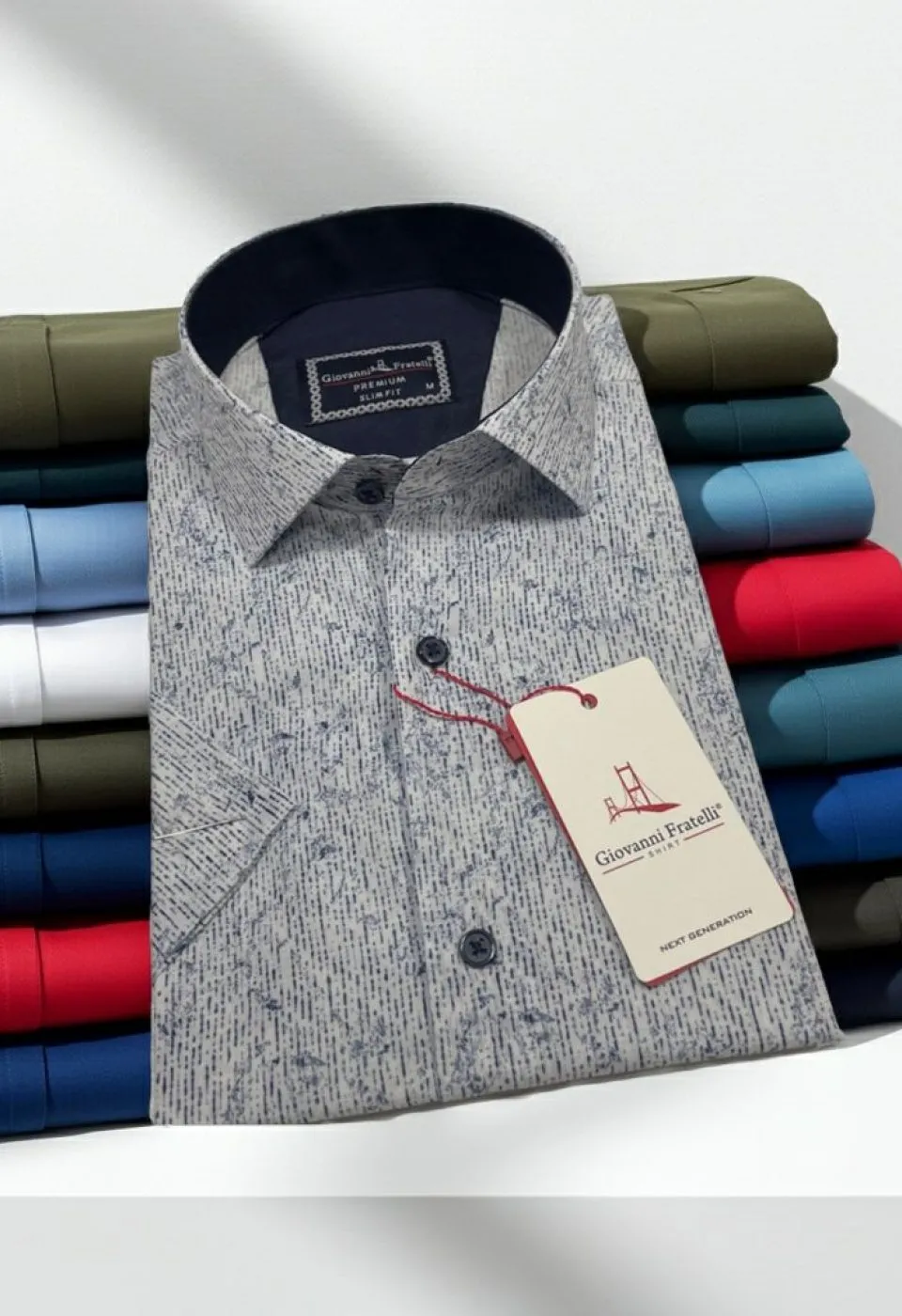 Slim Fit Kısa Kol Desenli Sıcak Baskı Erkek Gömlek 3GMK321154001