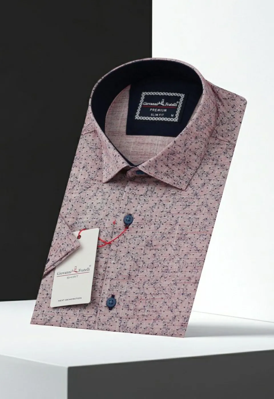Slim Fit Kısa Kol Desenli Erkek Gömlek 3GMK311179003