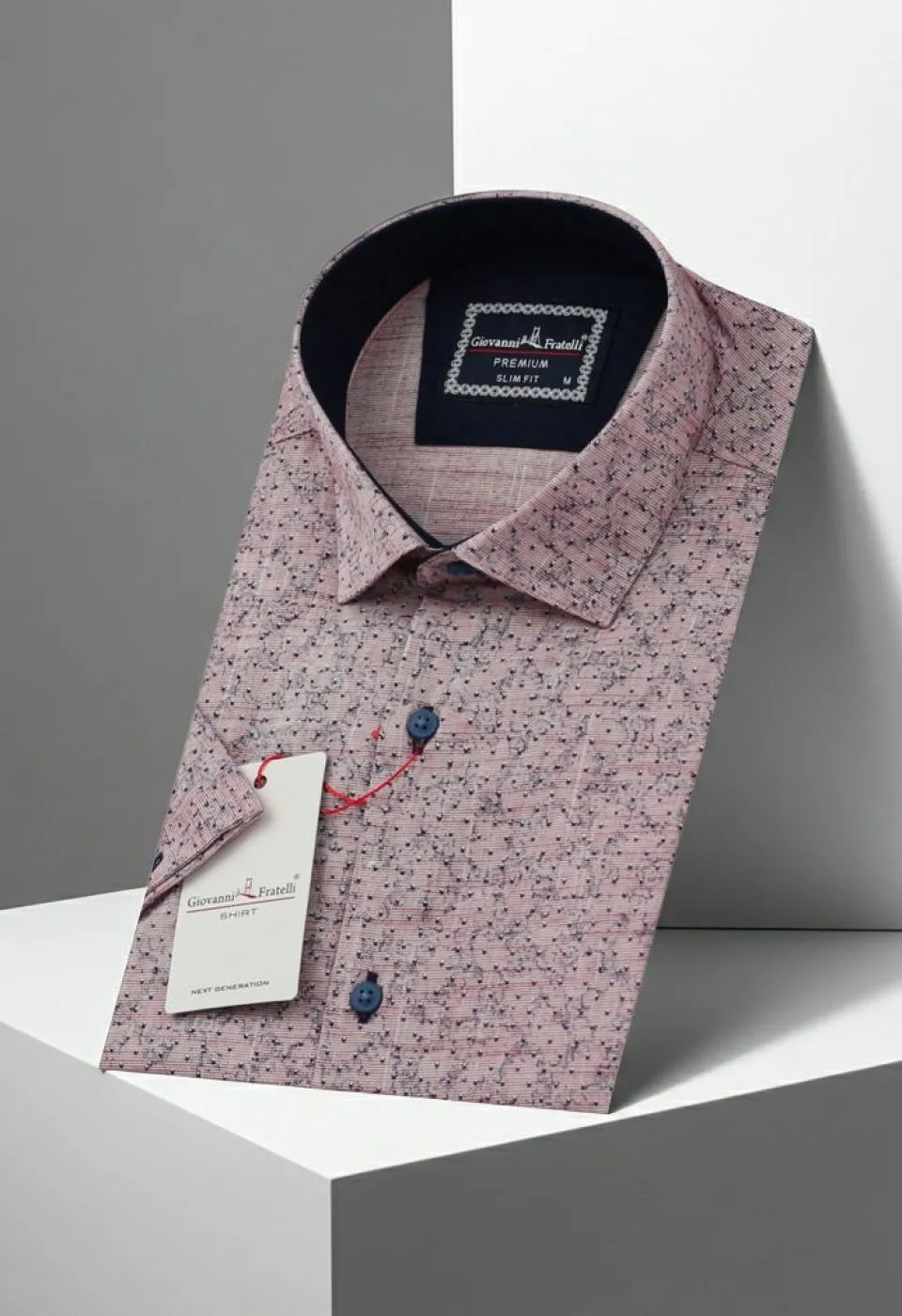 Slim Fit Kısa Kol Desenli Erkek Gömlek 3GMK311179003