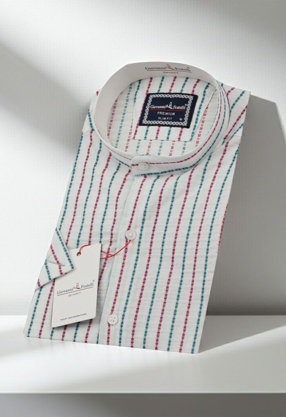 Slim Fit Kısa Kol Desenli Hakim Yaka Gofreli Erkek Gömlek 3GMK311187002