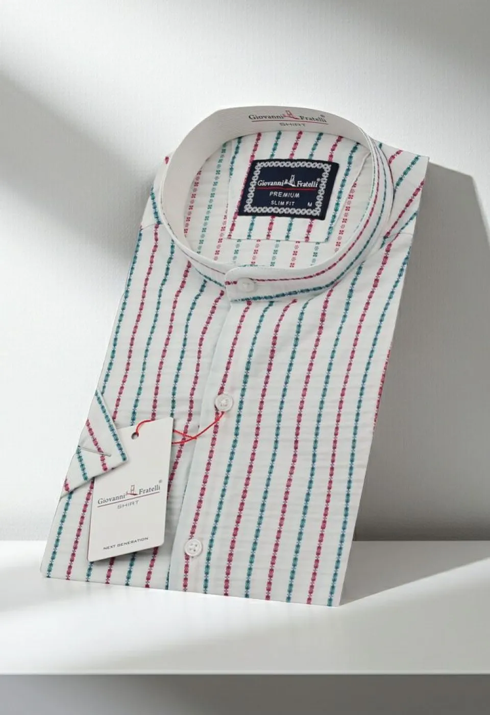 Slim Fit Kısa Kol Desenli Hakim Yaka Gofreli Erkek Gömlek 3GMK311187002
