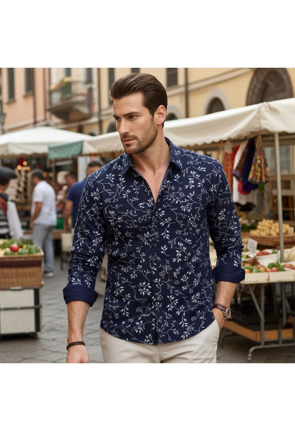 Slim Fit Uzun Kol Desenli Erkek Gömlek 3GMK321200005 - Giovanni Fratelli