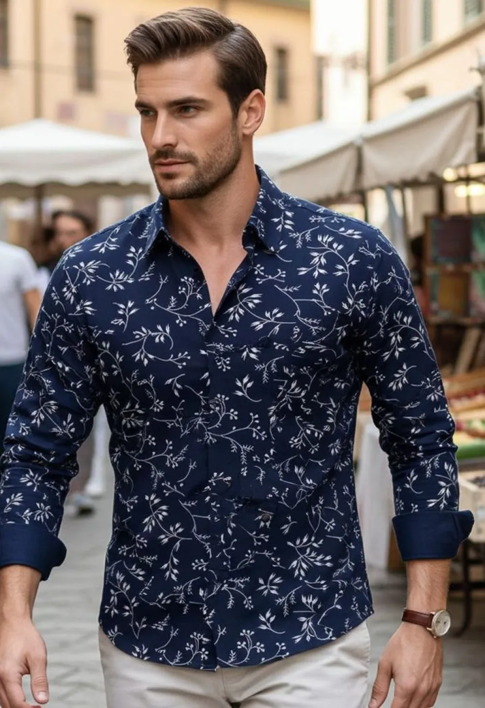 Slim Fit Uzun Kol Desenli Erkek Gömlek 3GMK311200005 - Giovanni Fratelli