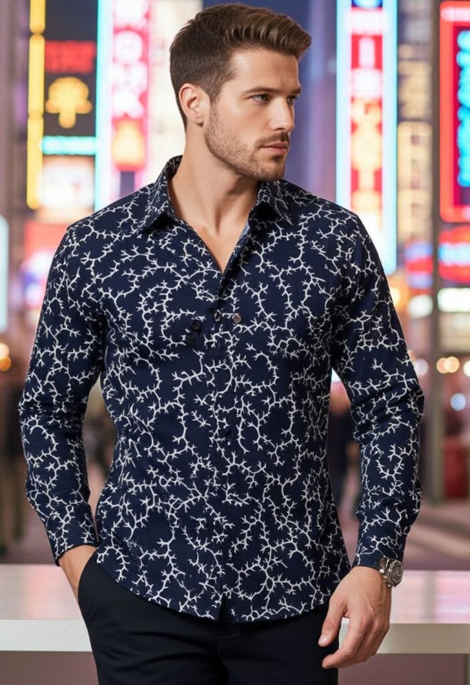 Slim Fit Uzun Kol Desenli Erkek Gömlek 3GMK311200006 - Giovanni Fratelli