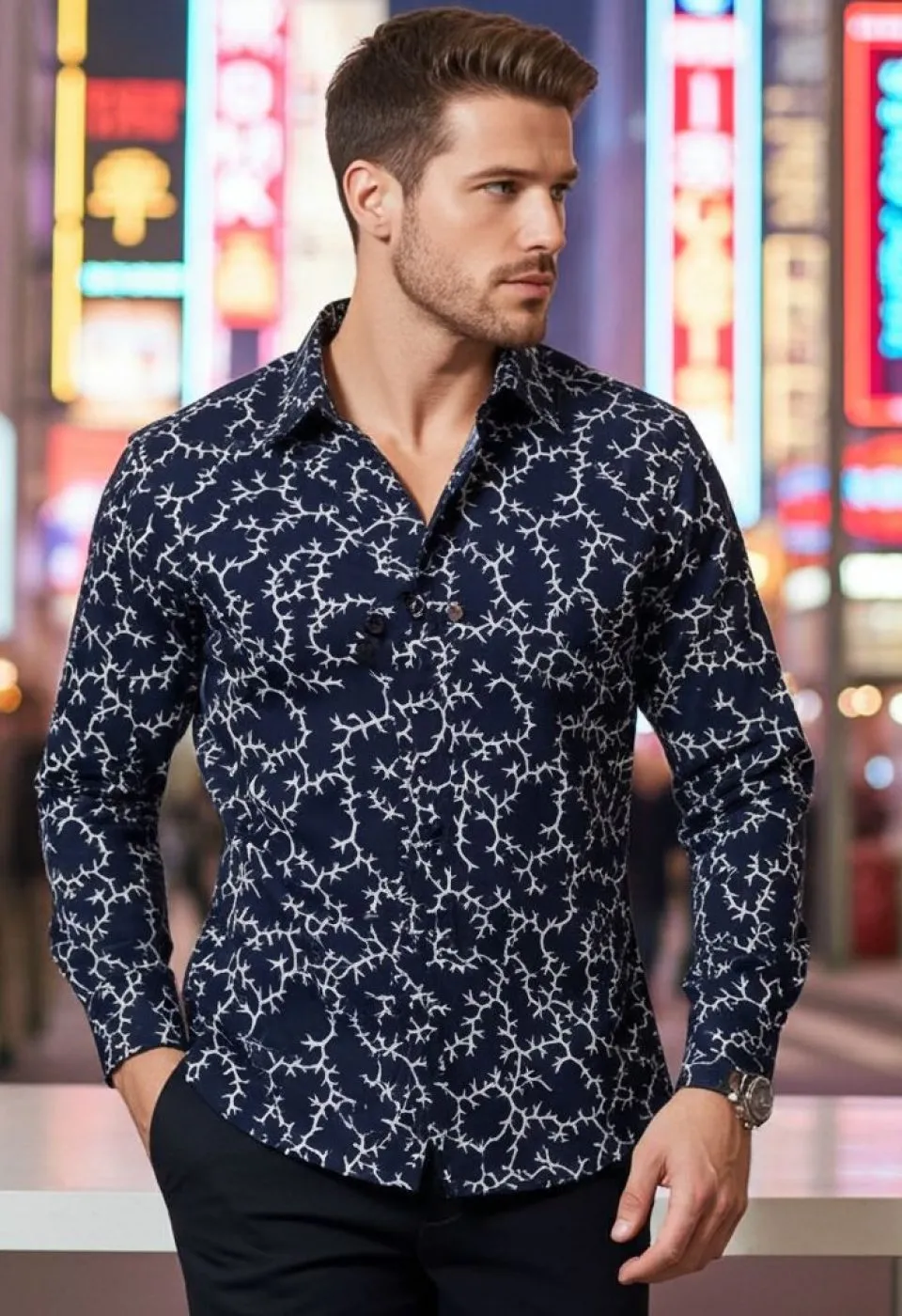 Slim Fit Uzun Kol Desenli Erkek Gömlek 3GMK311200006 - Giovanni Fratelli
