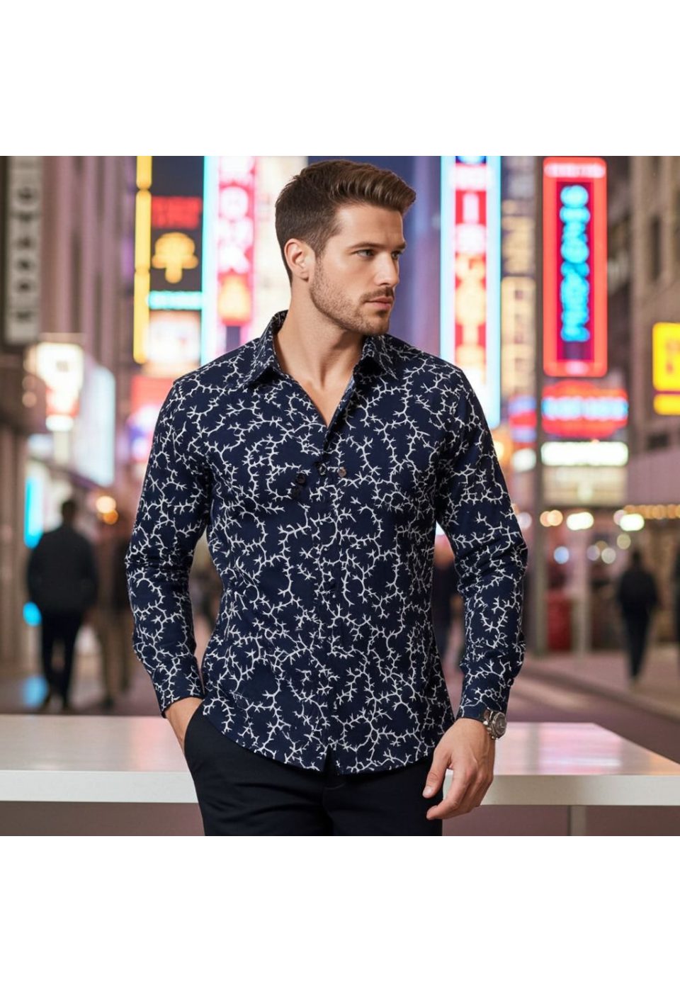 Slim Fit Uzun Kol Desenli Erkek Gömlek 3GMK311200006 - Giovanni Fratelli