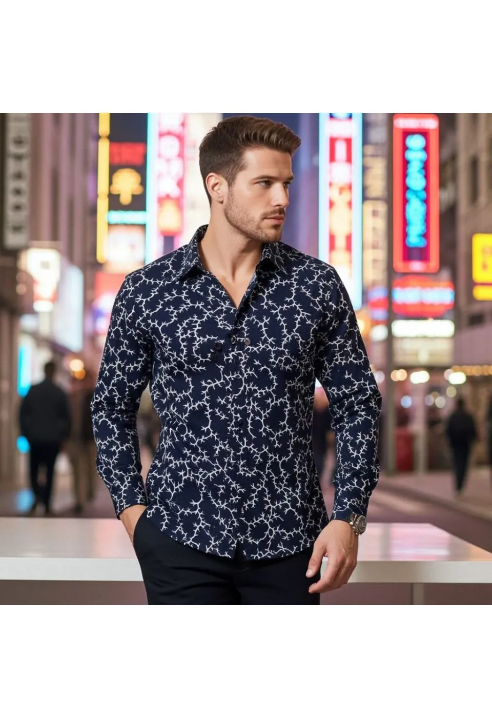 Slim Fit Uzun Kol Desenli Erkek Gömlek 3GMK311200006 - Giovanni Fratelli