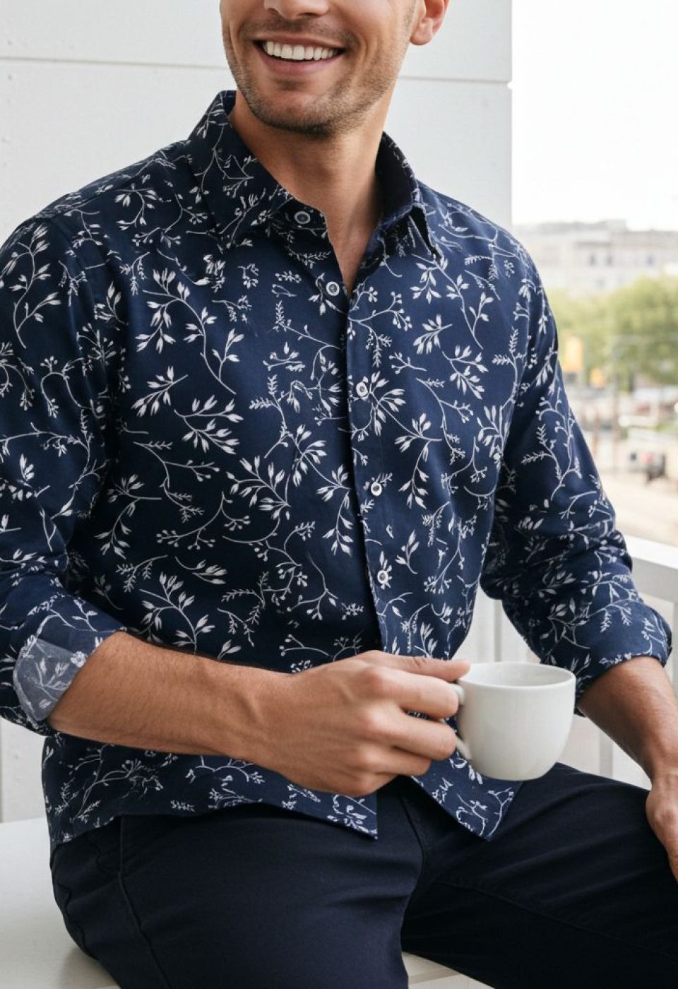 Slim Fit Uzun Kol Desenli Erkek Gömlek 3GMK321201006