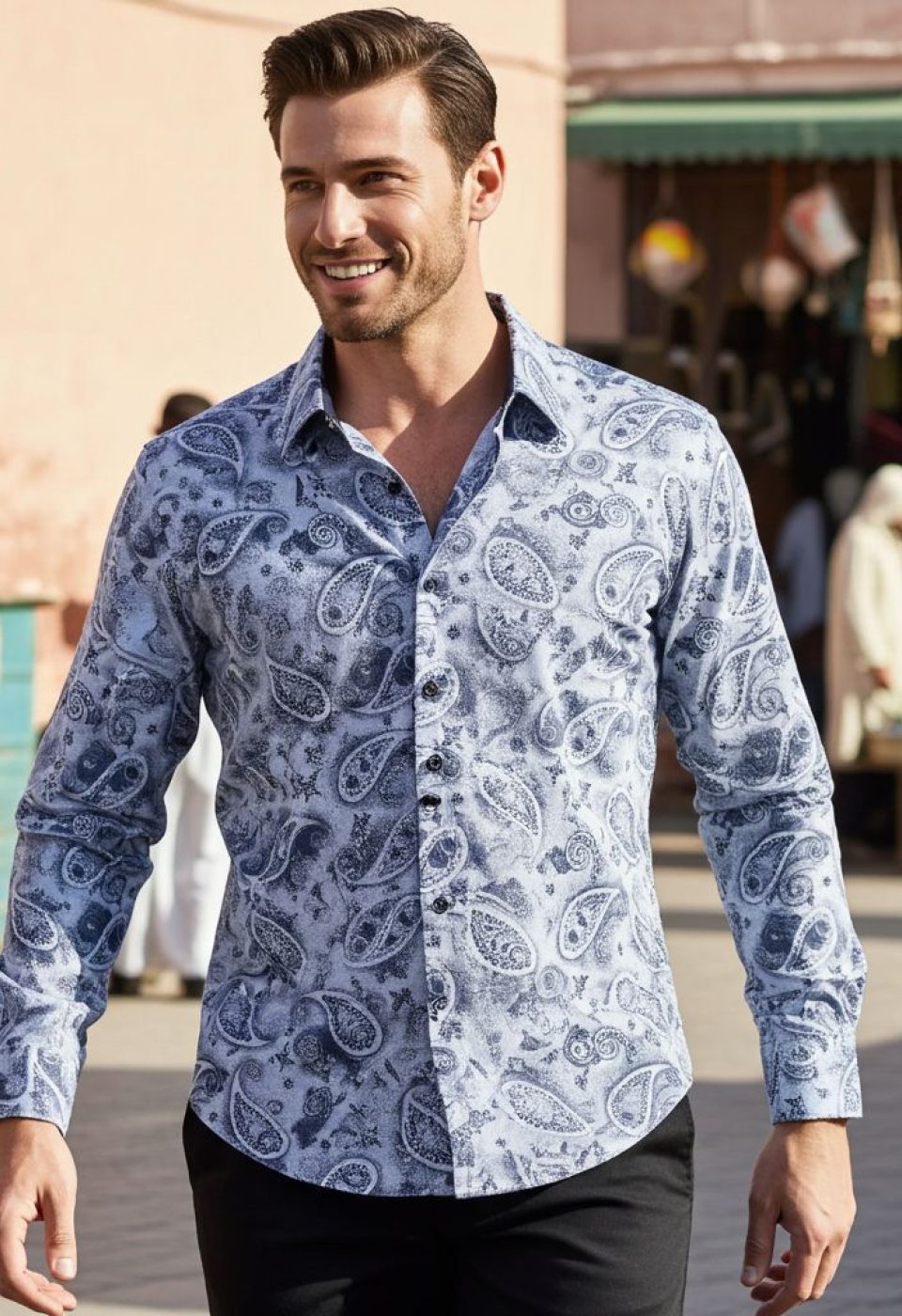 Slim Fit Uzun Kol Desenli Erkek Gömlek 3GMK311207003