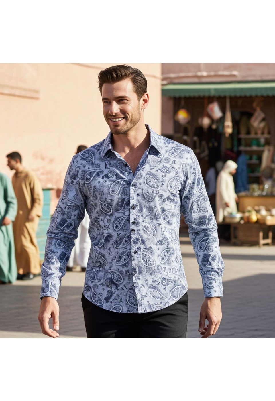 Slim Fit Uzun Kol Desenli Erkek Gömlek 3GMK311207003 - Giovanni Fratelli