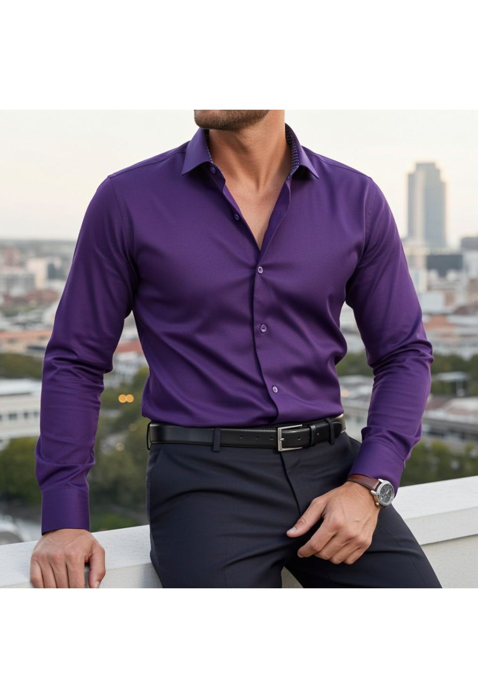 Slim Fit Saten Uzun Kol Universal Manşet Düz Renk Erkek Gömlek 3GMK321213013 - Giovanni Fratelli