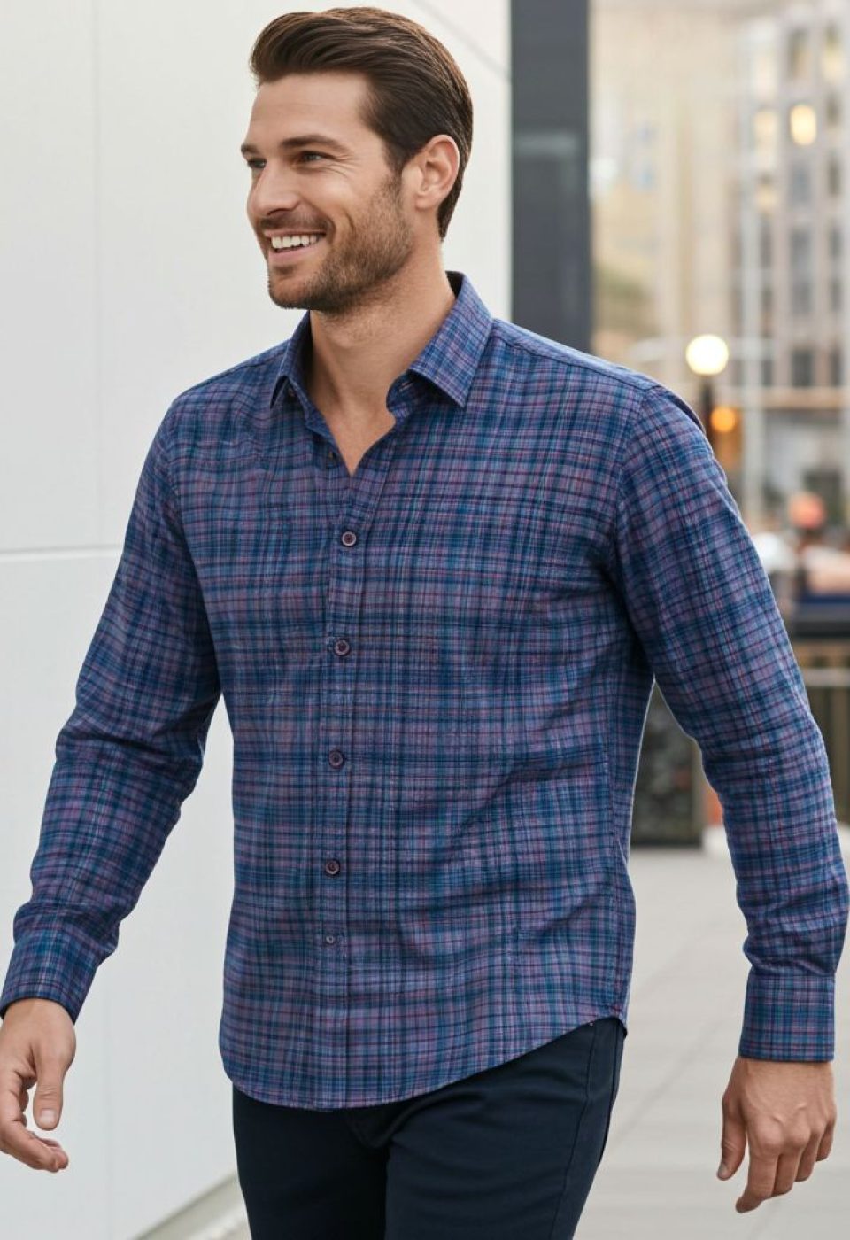 Slim Fit Uzun Kol Desenli Erkek Gömlek 3GMK321221008