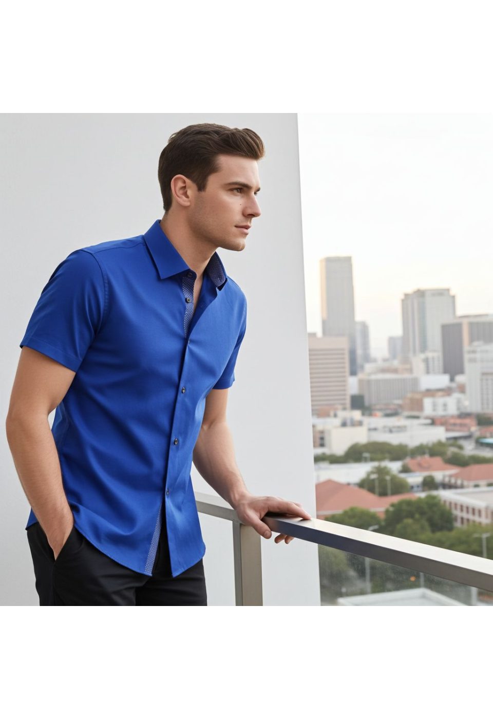 Slim Fit Kısa Kol Düz Renk Saten Erkek Gömlek 3GMK311224006 - Giovanni Fratelli