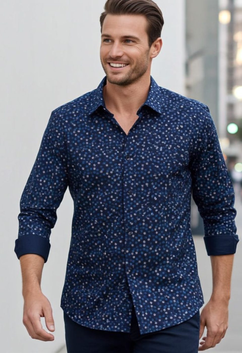 Slim Fit Uzun Kol Desenli Erkek Gömlek 3GMK321227007
