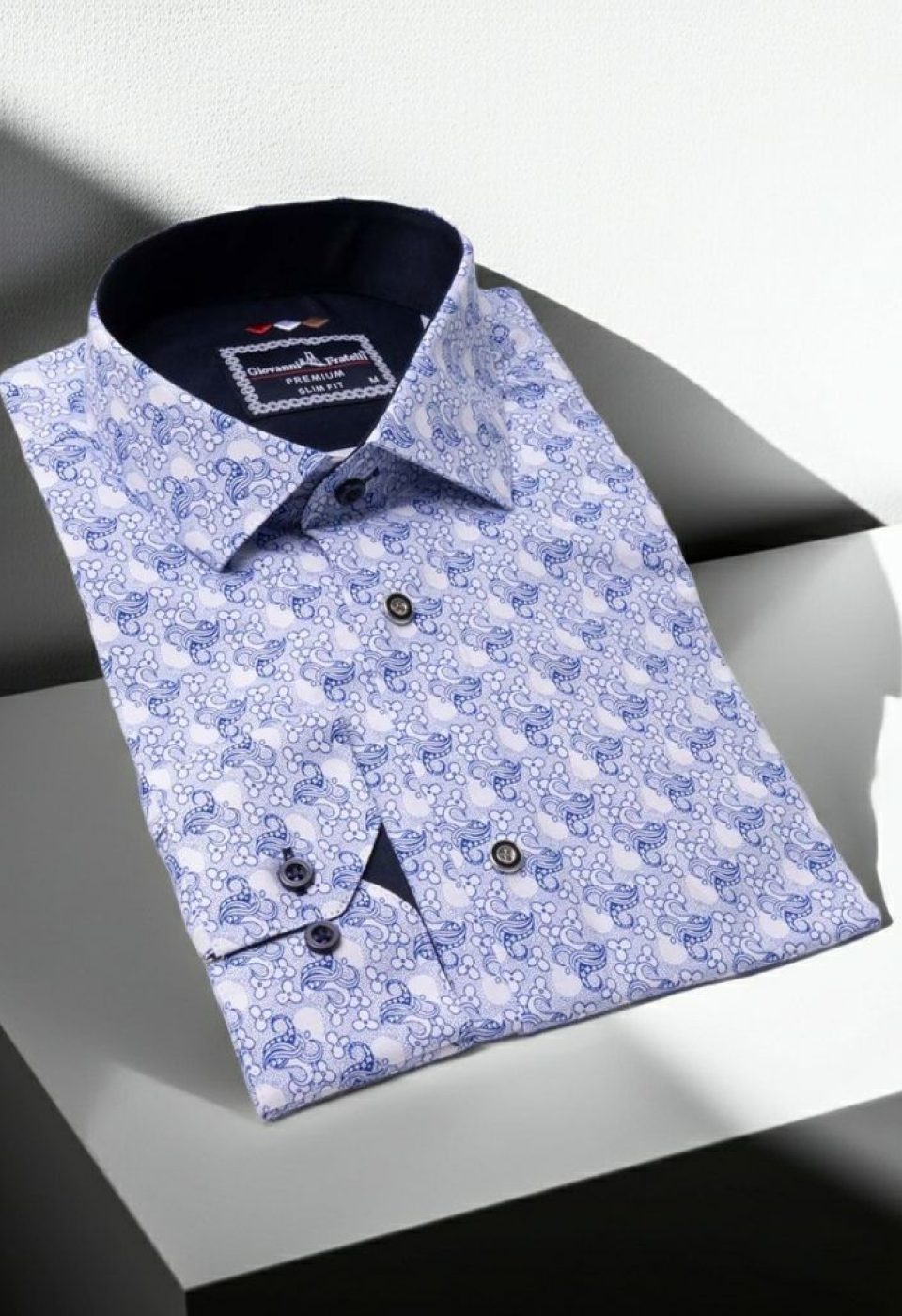 Slim Fit Uzun Kol Desenli Erkek Gömlek 3GMK321228001